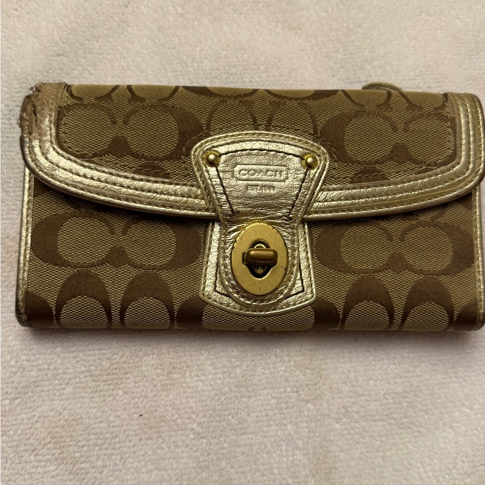 Authentic Vintage Coach Signature Brown and Gold Wallet
